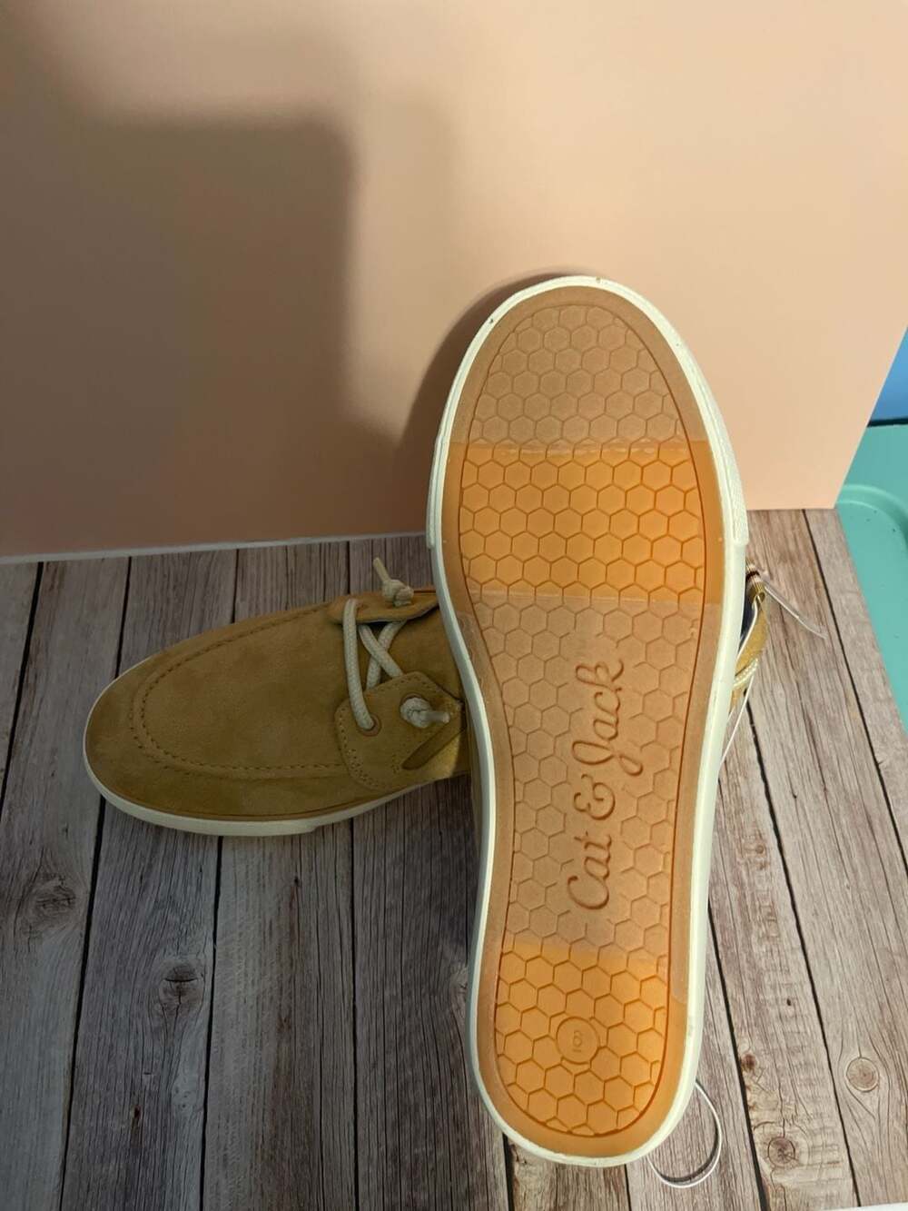 Cat & Jack Boys Reece Slip-On Boat Shoes Suede Beige Size 6 - Picture 4 of 6